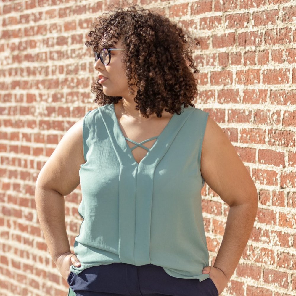 Sleeveless Blouse with Chriss-Cross Detail